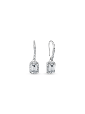 Sterling Silver Cubic Zirconia Women’s Emerald-Cut Halo Drop Earrings