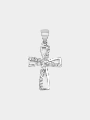 Sterling Silver Cubic Zirconia Open Cross Pendant Off Chain