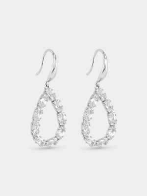 Sterling Silver Cubic Zirconia Baguette Pear Drop Earrings