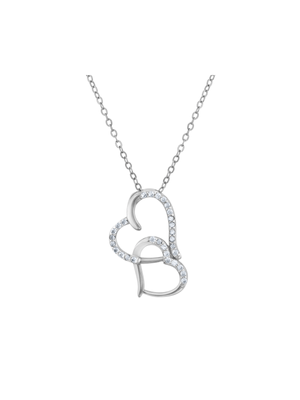 Sterling Silver Cubic Zirconia Double Drop Hearts Pendant