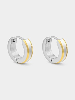 Stainless Steel Gold Plated Striped Edge Huggie Earrings