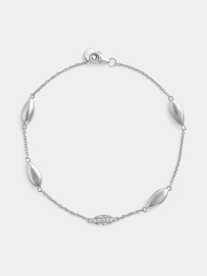 Sterling Silver Polished Marquise Station Bracelet