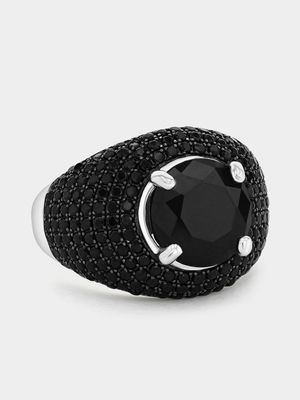 Sterling Silver Black Cubic Zirconia Round Dome Ring