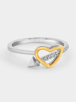 Yellow Gold & Sterling Silver, Cubic Zirconia Heart design Promise Ring