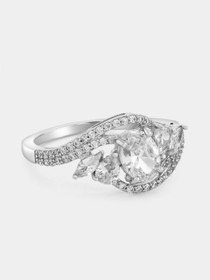 Sterling Silver Cubic Zirconia Cluster Embrace Ring