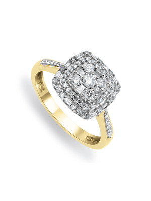 9ct Yellow Gold & Diamond Cushion Cluster Ring