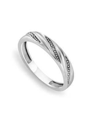 Sterling Silver Diagonal Design Diamond Wedding Band