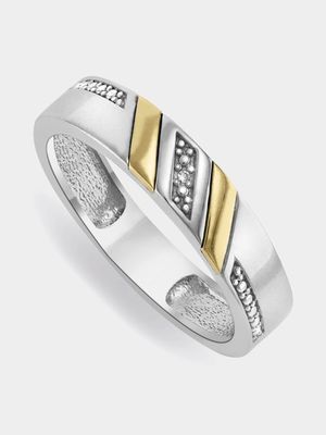 5ct Yellow Gold & Sterling Silver Men's Diamond Wedding Band