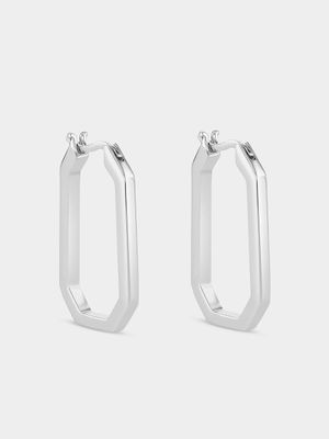 Sterling Silver Oval Hexagonal Hoop Earrings