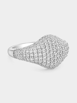 Sterling Silver Cubic Zirconia Pavé Signet Ring