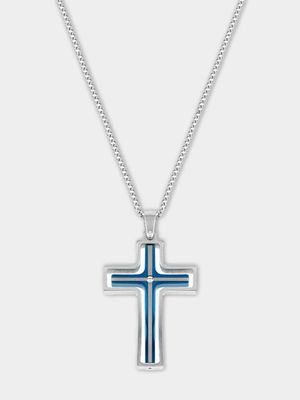 Stainless Steel Blue Tone Men’s Prayer Cross Pendant