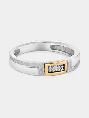 Yellow Gold & Sterling Silver Rectangle Wedding Ring