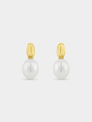 Yellow Gold Pearl Stud Earrings