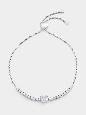 Sterling Silver Cubic Zirconia Heart Tennis Friendship Bracelet