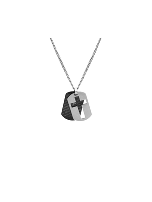 Stainless Steel Men’s Cross & Prayer Dog Tag Pendant