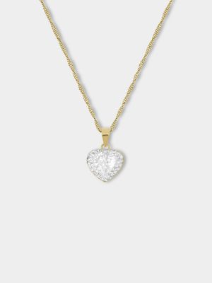 Yellow Gold & Sterling Silver, Cubic Zirconia Crystal Heart Pendant on a  Chain