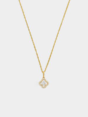 Yellow Gold Cubic Zirconia Clover Pendant  on a Chain