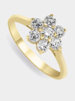 Yellow Gold, Cubic Zirconia  Flower design Cluster Ring