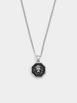 Stainless Steel Men’s Lion Hexagon Disc Pendant