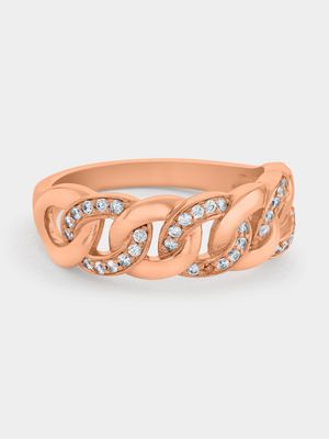 Rose Gold Plated Cubic Zirconia Women’s Pavé Chain Link Ring