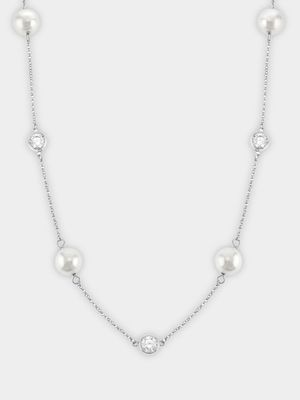 Cheté Sterling Silver Freshwater Pearl & Cubic Zirconia Necklace