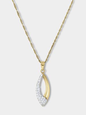 Yellow Gold & Sterling Silver Crystal Long Oval Pendant on a Chain