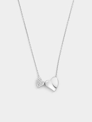 Sterling Silver Cubic Zirconia Double Heart Pendant