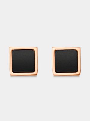 Stainless Steel 2-Tone Square Stud Earrings