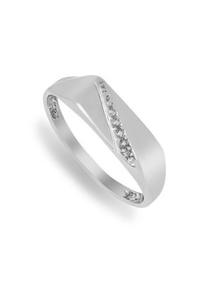 Sterling Silver & Diamond Beaded Diagonal Slash Men’s Ring