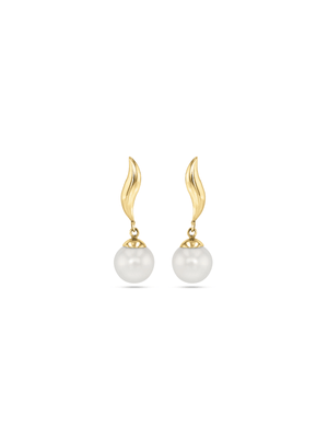 Yellow Gold, Freshwater Pearl Drop Earrings