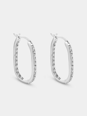 Sterling Silver Cubic Zirconia Inside Out Oval Hoop Earrings