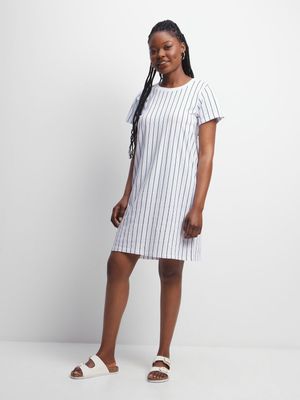 Jet Women's White/Black Striped T-Shirt Dress