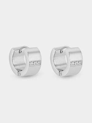 Stainless Steel Cubic Zirconia Trio Huggie Earrings