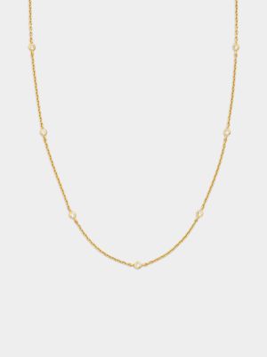 Gold Plated Sterling Silver Cubic Zirconia Station Chain