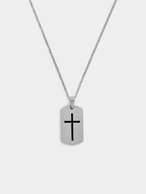 Stainless Steel Black Plated Cross Disc Pendant & Chain