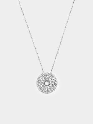 Sterling Silver Cubic Zirconia Pavé Disc Pendant