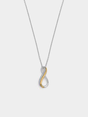 Yellow Gold & Sterling Silver Diamond & Created White Sapphire Crossover Pendant