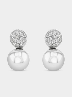 Sterling Silver Cubic Zirconia Pavé Double Ball Stud Earrings