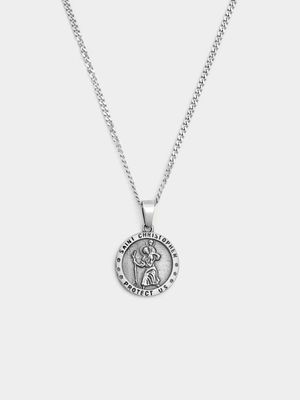 Stainless Steel Round Saint Christopher Pendant