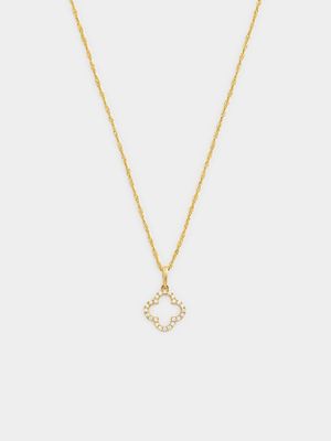 Yellow Gold Cubic Zirconia Clover Pendant on Chain