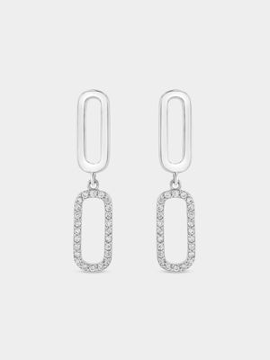 Sterling Silver Cubic Zirconia Paperclip Drop Earrings