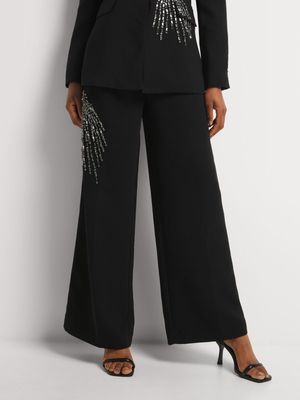 Luella Diamante Detail Wide Leg Pleated Pants