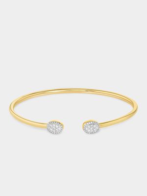 Yellow Gold 0.25ct Diamond Oval Halo Cuff Bangle