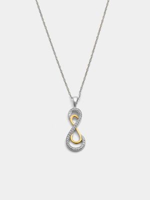 Yellow Gold & Sterling Silver, Pave Infinity Pendant on a Chain