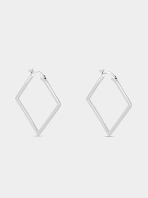 Sterling Silver Diamond-Shaped Hoop Earrings