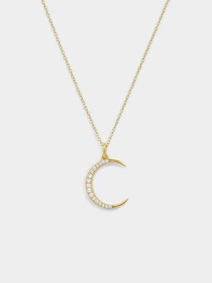 Gold Plated Sterling Silver Cubic Zirconia Crescent Moon Pendant