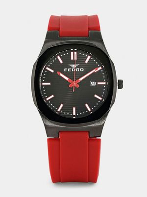 Ferro Men’s Black Plated Black Dial Red Rubber Watch