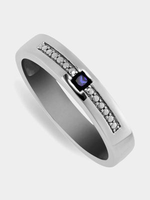 Sterling Silver & Created Blue Sapphire Jacob Men’s Wedding Band