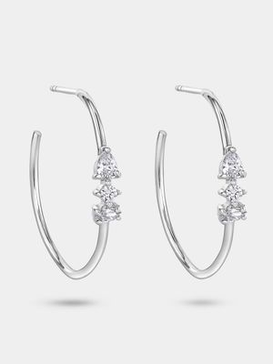 Sterling Silver Cubic Zirconia Women’s Trilogy Hoop Earrings