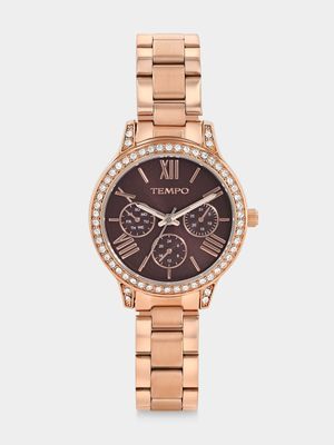 Tempo Rose Plated Brown Dial Bracelet Watch